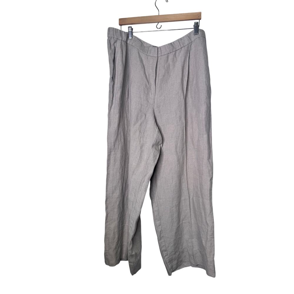 Eileen Fisher Womens Organic Linen Pant Wide Leg Button Lagenlook Tan 1XL New